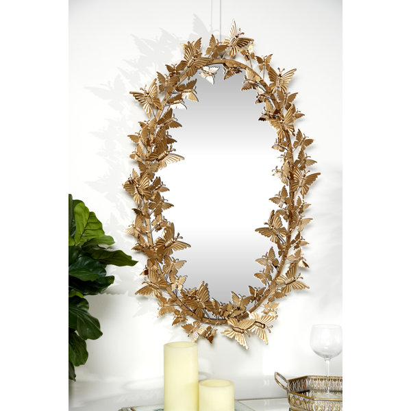 House of Hampton® Maribel Gold Metal Oval 3D Butterfly Wall Mirror 19